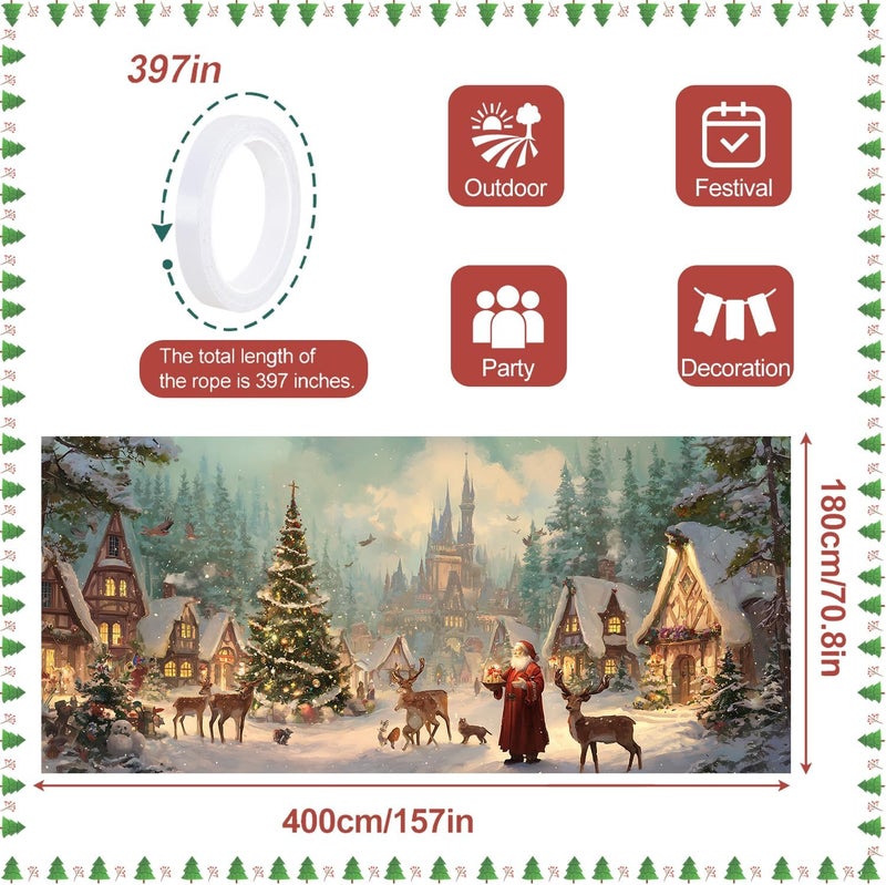 ANNA QUEEN Christmas Village Scene Garage Door Decorations 6x13FT, Santa with Reindeer Winter Town Backdrop, Outdoor Holiday Banner, Garage door Mural for Xmas Party Home Decor - Image 4